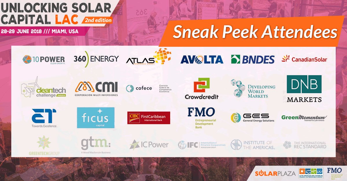 solarplaza's tweet photo. Next week at Unlocking Solar Capital LAC, major financiers and developers active in the region will come together to solve the energy funding gap - benefiting the market development. Interested? Join us at https://t.co/jky486jiag! #USCLAC https://t.co/zPiyzdRB4c