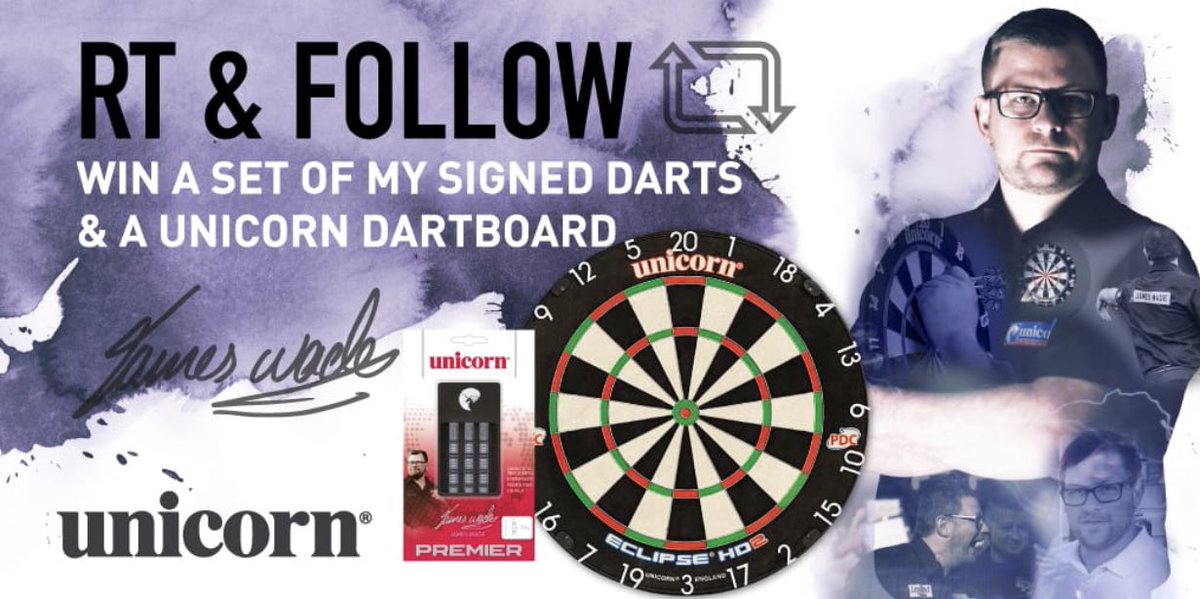 JamesWade180's tweet image. #RTtoWin RT &amp;amp; Follow @JamesWade180 &amp;amp; @UnicornDarts for your chance to win a signed set of my #darts &amp;amp; a Unicorn dartboard. Entry deadline 24th June!  #Competition 🎯