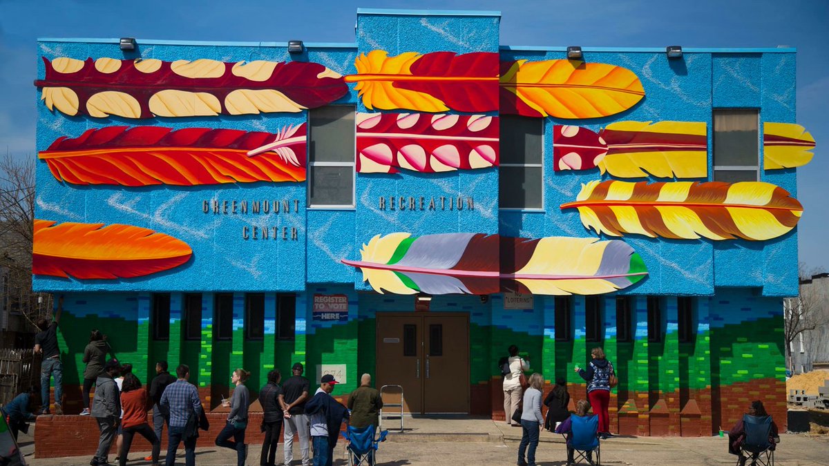 GeoloomCoMap's tweet image. We love the murals that @dahlart has been uploading to #geoloom! Check out this one at the Greenmount Recreation Center below--or see it, along with other Murals and Public Art, on the geoloom.org map. Use the "Add Data" option to add your own pictures/art to the map!