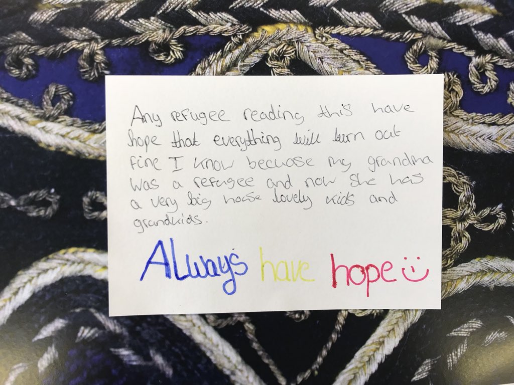 KazzumArts's tweet photo. Hopeful and caring messages to young refugees from our primary school workshops for #RefugeeWeek2018 #WorldRefugeeDay - ‘Everyone is welcome here’ - we couldn’t say it better ourselves... Support @RefugeeWeek here: https://t.co/ytWtzAoxG2 #20simpleacts https://t.co/bJIJM5sDcG