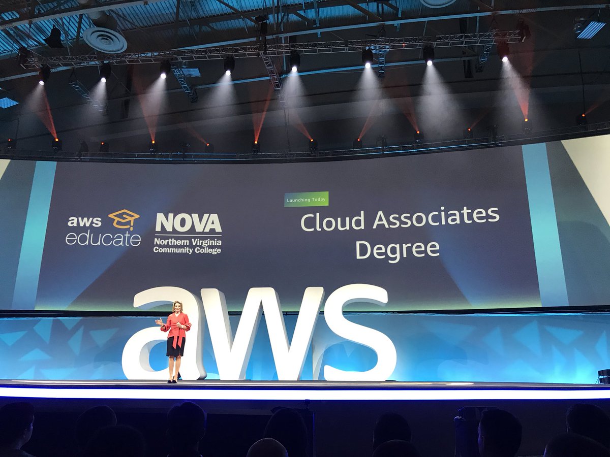 AWS_Gov's tweet photo. In partnership with @NOVAcommcollege we are announcing the Cloud Associates Degree. @teresacarlson #AWSPSSSummit https://t.co/IMrGohDgvL