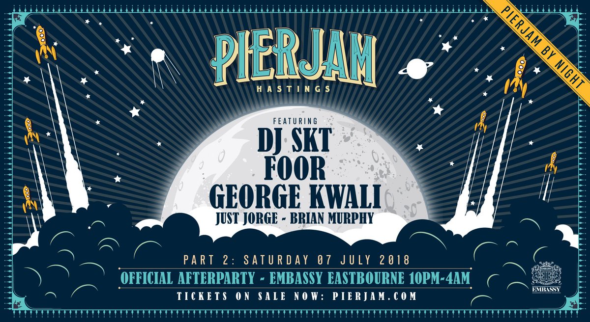 #PierJamByNight
We take over @embassyeastbourne for our official PierJam after party on July 7th! Special headline sets from <a href="/DJSKT/">DJ S.K.T</a>, <a href="/WEAREFOOR/">FooR</a> &amp; <a href="/GEORGEKWALI/">George Kwali</a>! Tickets selling fast @skiddleuk!