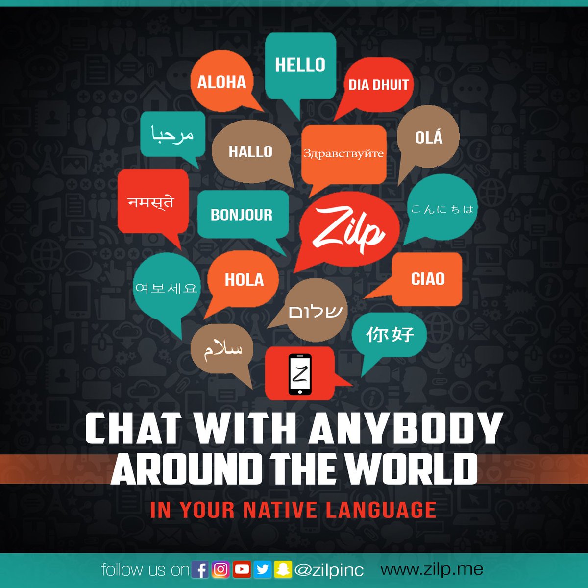 ZilpInc's tweet photo. With over 100 known languages, Zilp allows you to chat globally

|Available on The App Store &amp; Google Play|

#Zilp #ZilpApp #ZilpIt #ZilpMe #ConnectWithZilp #ChatWithZilp #ZilpWorldwide #ZilpFeatures #iOS #Android #AppStore #GooglePlay #MobileApp #Technology #WednesdayWisdom https://t.co/jj1HwDUvM7