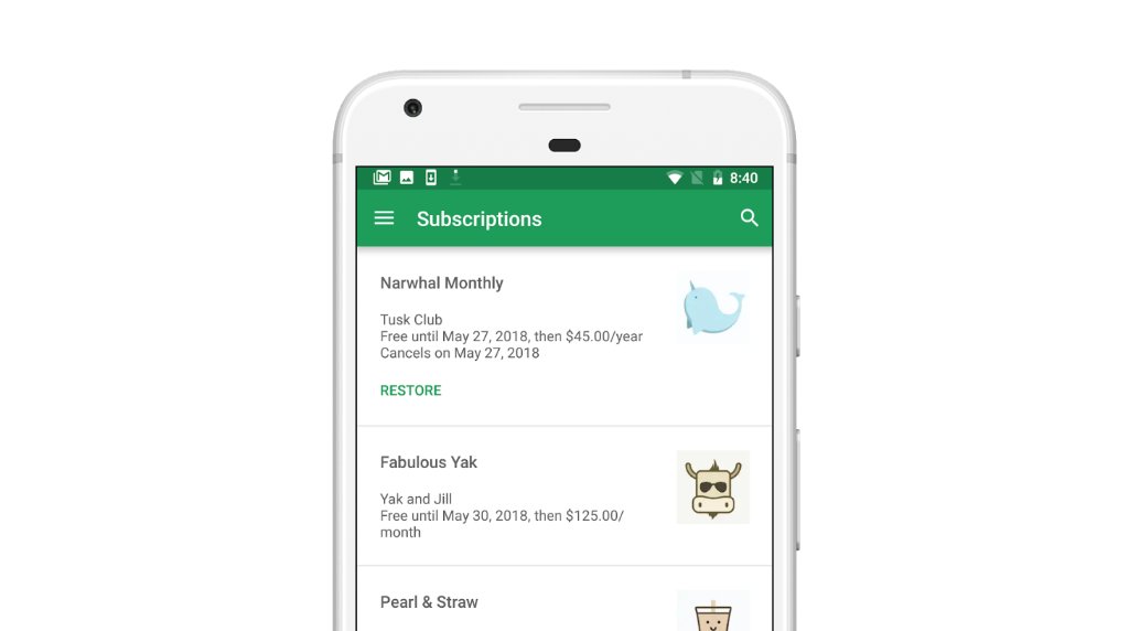 GooglePlayBiz's tweet image. At #io18, we introduced several useful features to help you optimize and grow your subscriptions on #GooglePlay:

💳 New subscriptions center
💳 New billing library version 1.1
💳 Price changes

Learn more → goo.gl/jrhoKy
