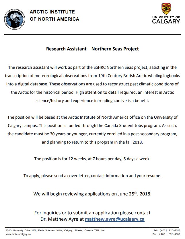 David Roberts On Twitter Summer Research Assistant Opportunity At The Arctic Institute Of North America Arcticsynthesis At The U Of Calgary Ucalgary In Calgary Alberta Canada Https T Co Wplvthjd0l