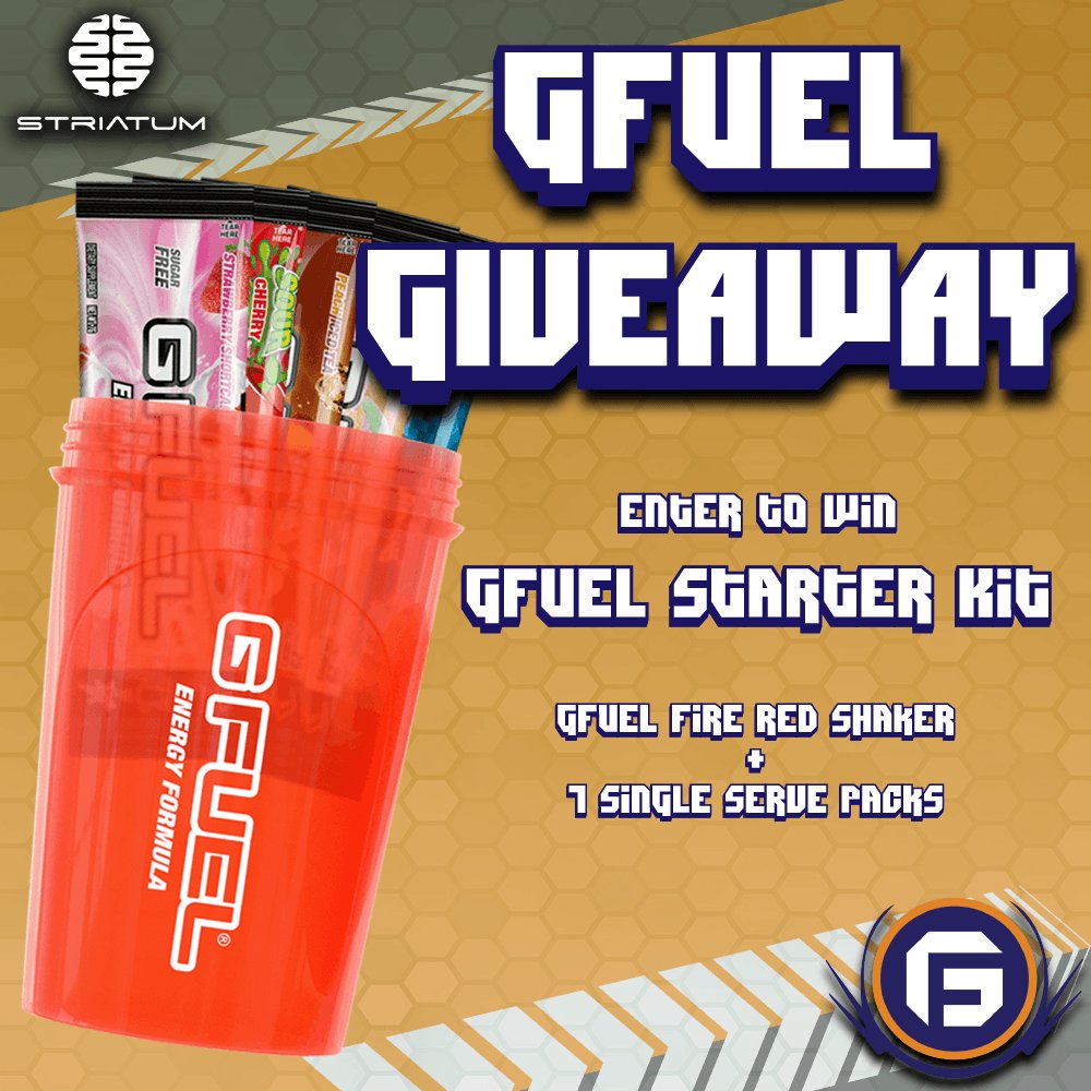 FrontRowGaming1's tweet photo. Looking To try GFuel for the first time? Enter Front Row Gaming's GFuel Giveaway to win a GFUEL Starter Kit! Comes with a Fire Red Shaker and 7 Single Serve GFuel Packets! https://t.co/r8nD2OAVCJ
@WeAreStriatum  #SupportSmallStreamers  #giveaway #GFUEL  #twitchcommunity #twitch https://t.co/LZimWhcNYA