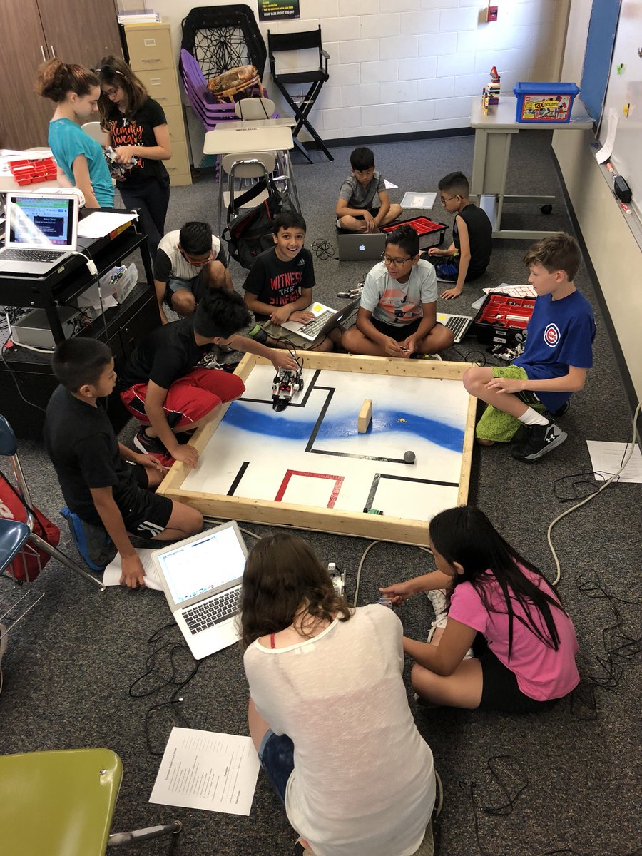 Our STEM campers hard at work coding and creating their robots to compete on the challenge board! Love seeing students excited about learning. :) #D93STEMCamp2018 <a href="/CCSD93/">CCSD93</a>