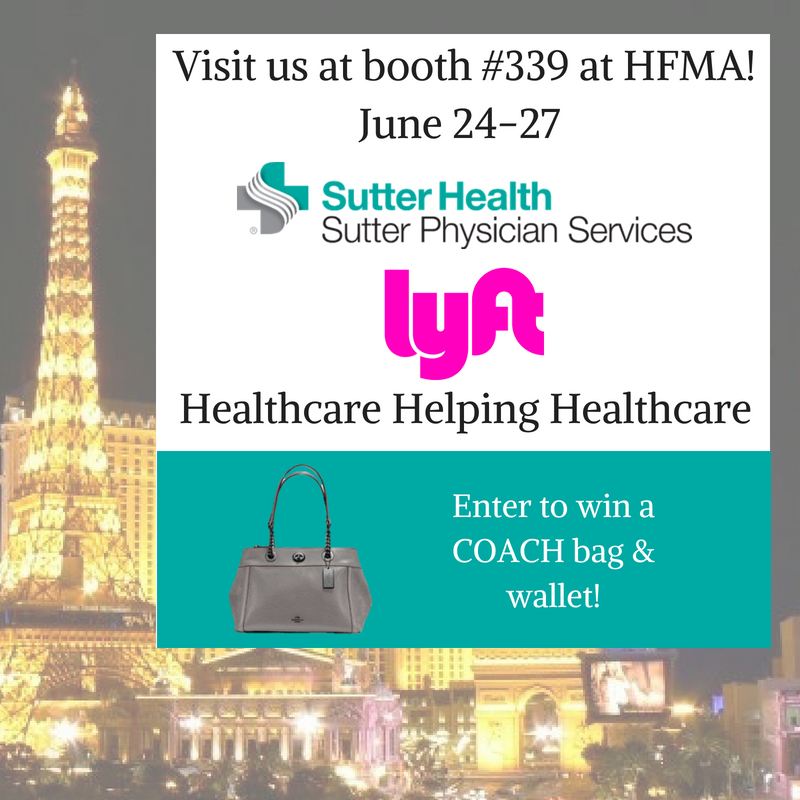 SutterHealthS3's tweet photo. The #HFMAAnnual Conference is right around the corner! Stop by booth #339 to talk Lyft &amp; patient access strategies and enter to win a COACH handbag &amp; matching wallet. https://t.co/lzBBOCEQtX https://t.co/GGXcU44Fui