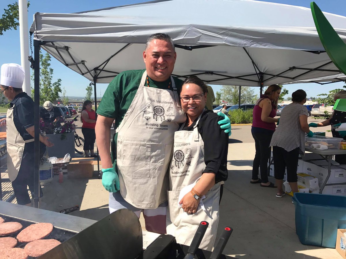Gold  Eagle Casino employees Harris Sutherland and Melanie Trach volunteering  at Urban Treaty Day. Come on down to the Cuplex for hamburgers and free  entertainment! #battlefords