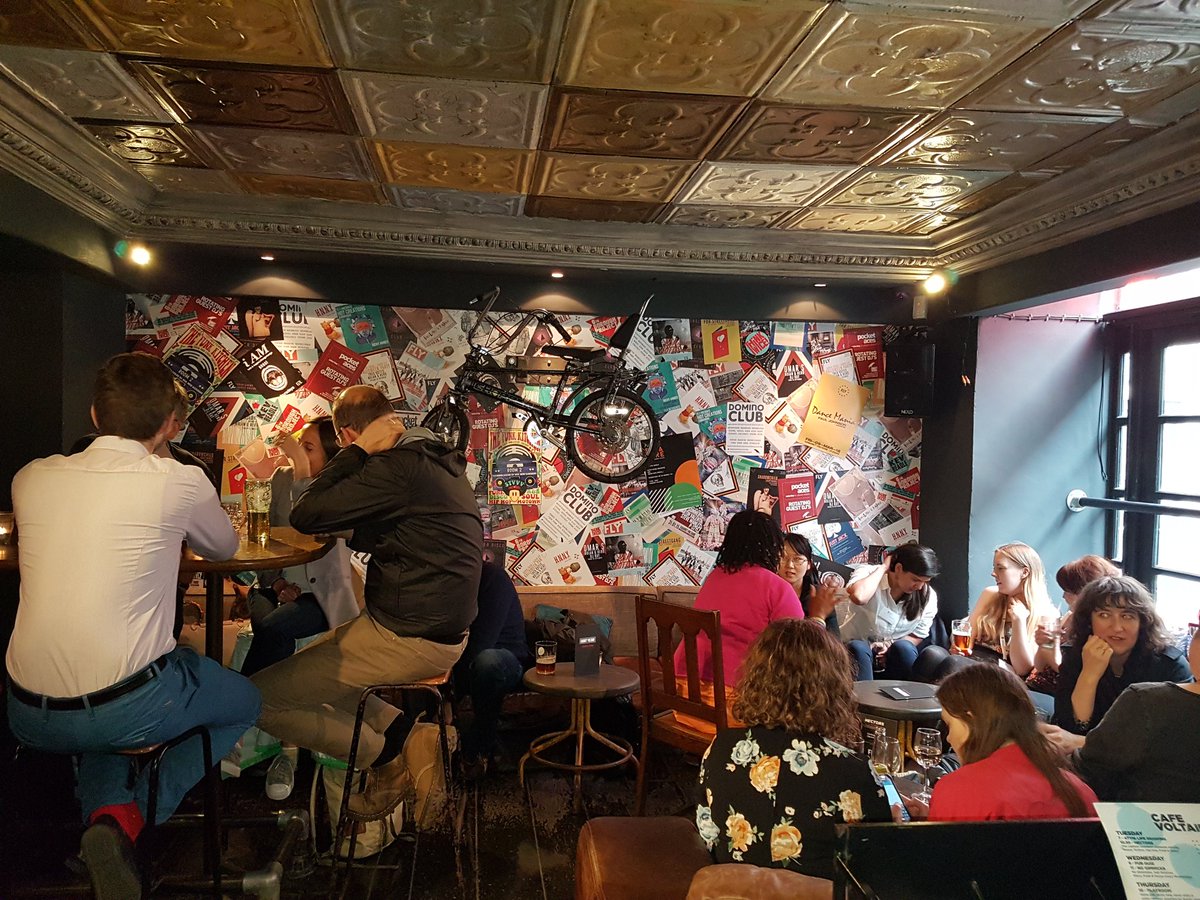 SocSciScotland's tweet photo. Pre quiz drinks and chat after day 2 #SocSciSummer! Bikes on the wall and all sorts! Pub quiz starts soon @Cabaretvoltaire https://t.co/nmHA4c49X8