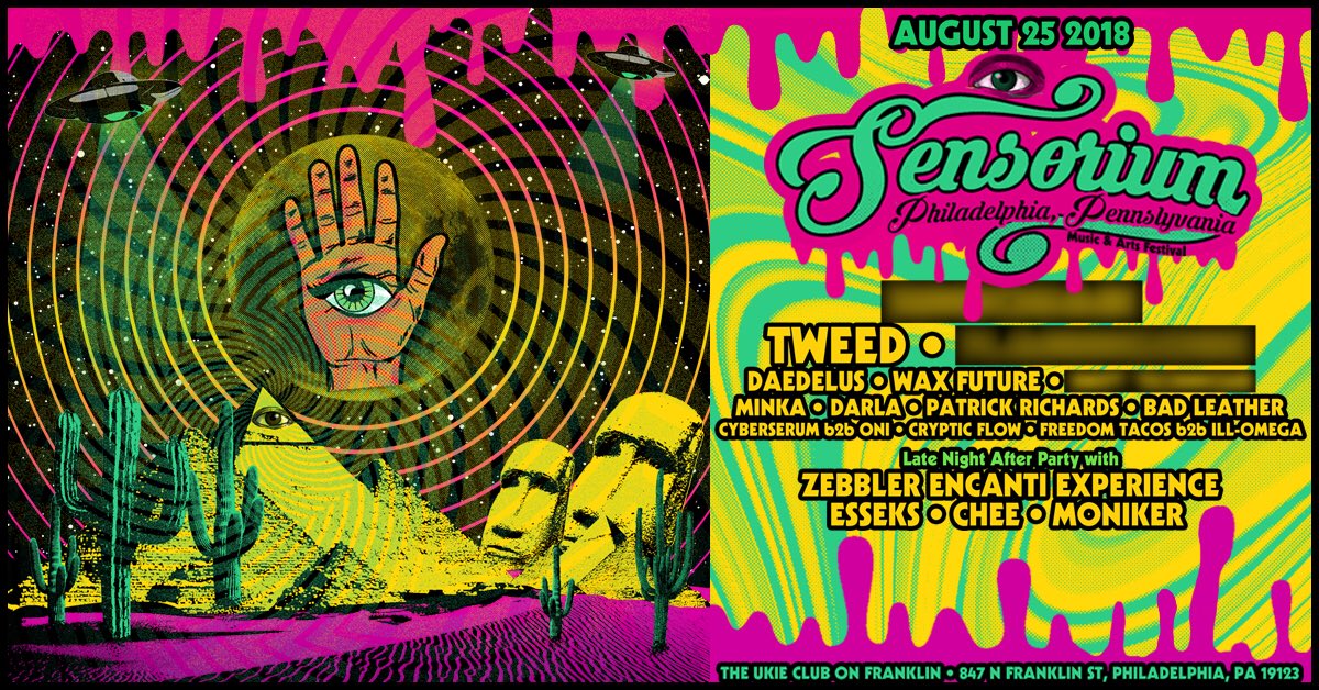 Pleased to announce Phase I of <a href="/SENSORiUM_fest/">SENSORiUM Fest</a> at the legendary Ukie Club in Philadelphia on Saturday, August 25th! Phase II coming at ya at Camp Bisco... 😉

Tickets On Sale NOW at bit.ly/sensorium2018