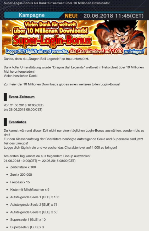 DBLegendsDE's tweet photo. [CAMPAIGN]
10 Million Downloads Login Bonus!
#DBLegends
Gönnt euch! https://t.co/XSdWta6fMZ