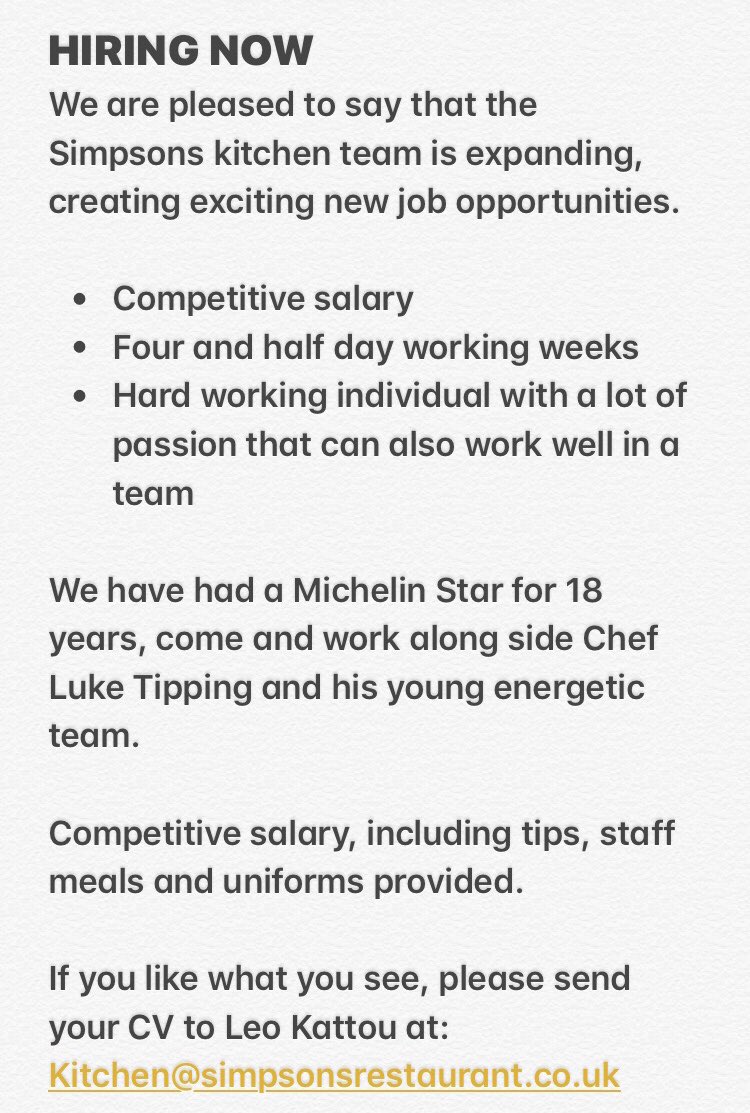 leo_kattou's tweet photo. Any chefs looking for a new challenge @simpsons_rest  get in touch 👊 https://t.co/ugHKcxGdhP