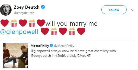 xoxoCorinne's tweet image. I am just trying to live my life and @zoeydeutch and @glenpowell are just the most adorable friends and co-stars. I'd like to order 12 more romcoms with them pls, @netflix.  #SetItUp