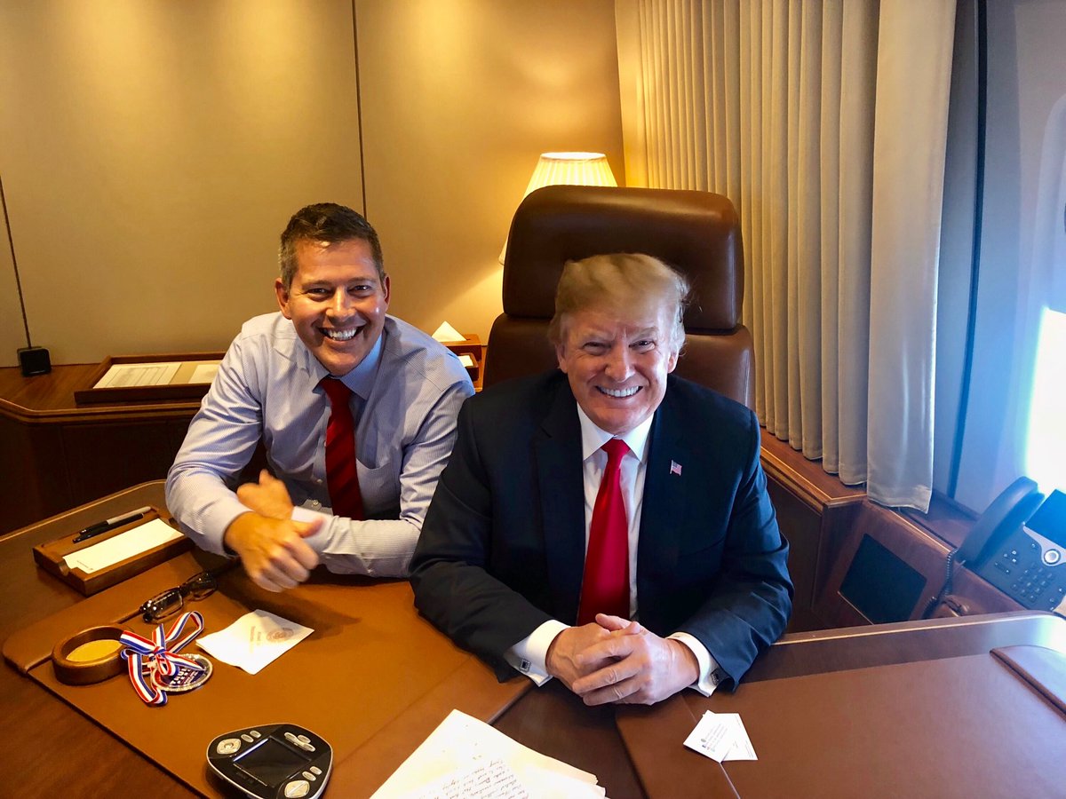My hubby @RepSeanDuffy aboard Air Force One today. Headed to Duluth w/ Prez to celebrate American working families who benefitting from GOP/Trump booming economy. American Capitalism making a comeback! #MAGA 🇺🇸💪🏽