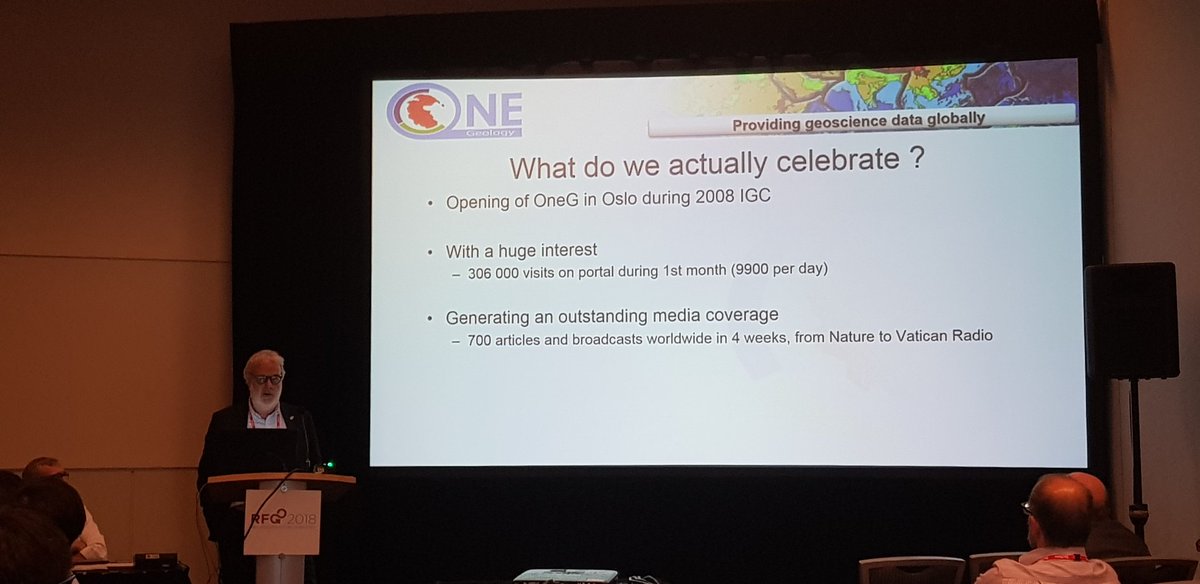 François Robida presenting the history of OneGeology at the RFG 2018 #RFG2018 <a href="/BritGeoSurvey/">British Geological Survey</a> <a href="/BRGM_fr/">BRGM</a>
