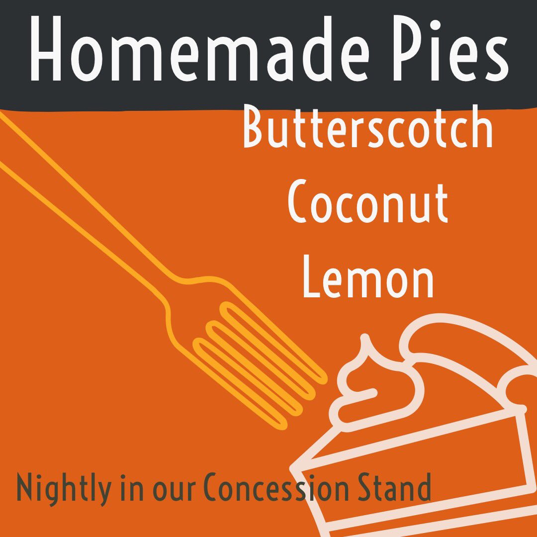 ClayDistFair's tweet photo. Homemade Pies! Butterscotch, coconut, and lemon. Available nightly (while they last) in our NEW Concession Stand. #worldsfair #ponetown #gotowv https://t.co/GNDRZPLk2E