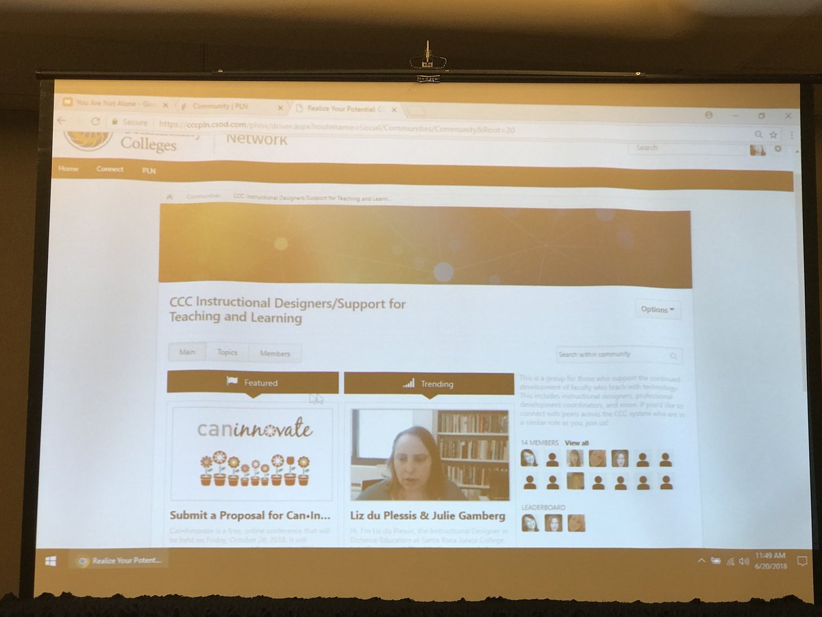helloallisonh's tweet photo. My FAVORITE session so far at #cccotc18: You Are Not Alone - Connecting Online Faculty Developers Across the CCCs with @brocansky, @Liz_du_Plessis and @juliegamberg. I hope next year there is a whole Faculty Support track at OTC, or at least a pre-conference workshop.👏🏻🙌🏻 https://t.co/4IjqUnPa1Z