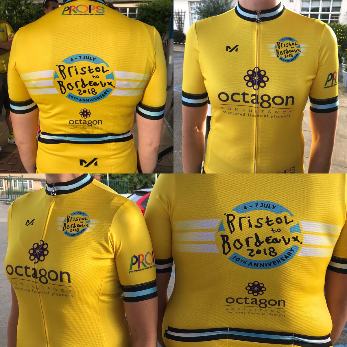 Not to be missed on the road! This years yellow jersey is sponsored by <a href="/OctagonCnsltncy/">Octagon Consultancy</a> allocated each day to our top fundraiser. Keep those totals going to be shining brighter than the French sun 💛☀️ #octagonconsultancy #bristoltobordeaux #bristolcycling #B2B2018
