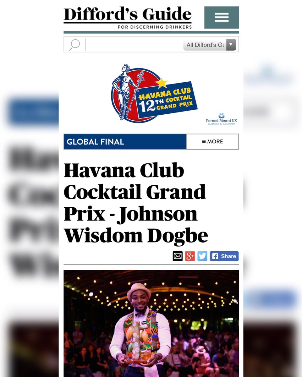 You know you’ve created a masterpiece when your cocktail is featured on <a href="/diffordsguide/">Difford's Guide</a> 

Check out Johnson Dogbey’s 3rd Place Winning Cocktail ‘Mama Inès’ from Havana Club Cocktail Grand Prix featured on Difford’s Guide here: 
diffordsguide.com/encyclopedia/1…