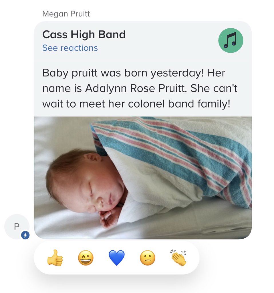 CassHighMB's tweet photo. A huge congrats to Mrs. Pruitt and her newborn baby Adalynn Rose!!! The band family can’t wait to meet her ❤️ https://t.co/Br3ntfgP3e