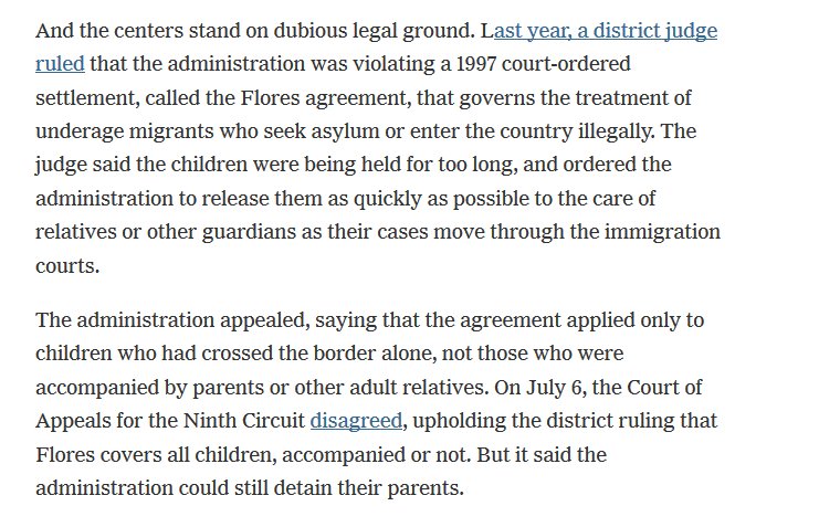 8/x When a judge ruled Obama's family detention centers were illegally holding children for too long, the Obama administration appealed!  https://mobile.nytimes.com/2016/07/18/opinion/mr-obamas-dubious-detention-centers.html