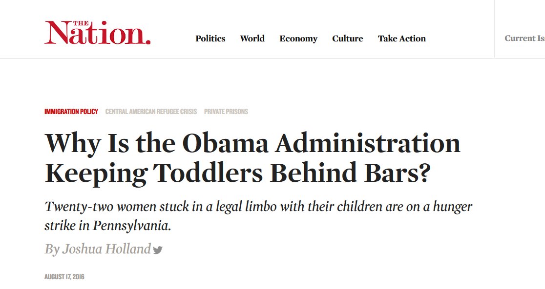 15/x Once they decided to detain and prosecute the parents, the choice is to either keep the children in jail with the parents, or separate them. Under Obama both of these things happened. https://www.thenation.com/article/why-is-the-obama-administration-keeping-toddlers-behind-bars/