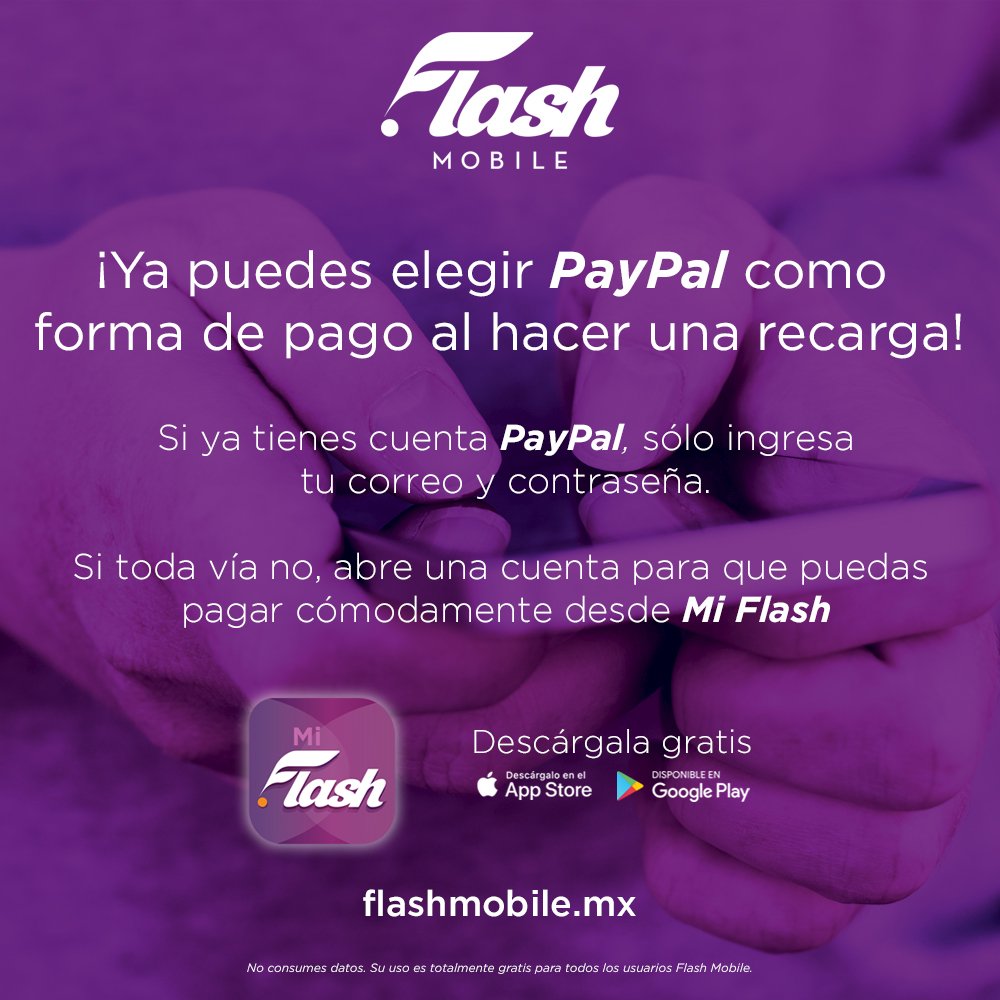 FlashOficialMX's tweet image. Ahora con la app #MiFlash, puedes recargar tu línea #FlashMobile y paga con #PayPal. 📲⚡✅