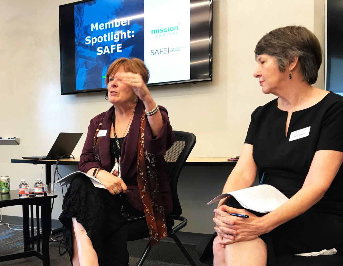 Mission_Capital's tweet photo. Thanks to #SAFEAlliance co-CEOs Julia Spann &amp; Kelly White for hosting last night's #MemberSpotlight!

“We have great expertise and are really proud of it. We want everyone who’s been a survivor to benefit from it, so we should give it away.” - Julia Spann on earned revenue. https://t.co/MXbTf0RTGD