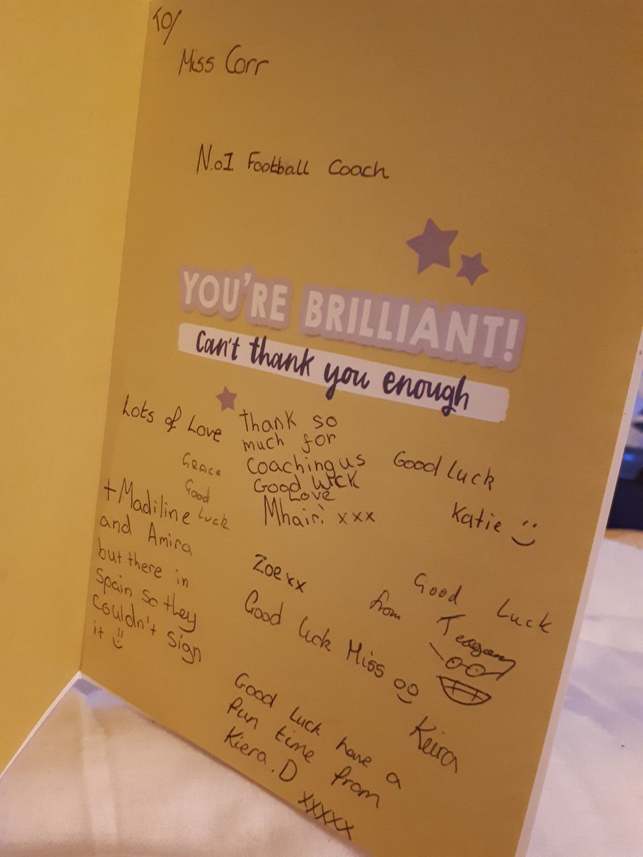 MissCorrPE's tweet photo. Huge thanks to my Girls Football team for the card and chocolates. Loved working with you all this year and I'm gonna miss you 😊 best of luck for the future! #finalcountdown #mustnotcry https://t.co/EIZjthJDQ4