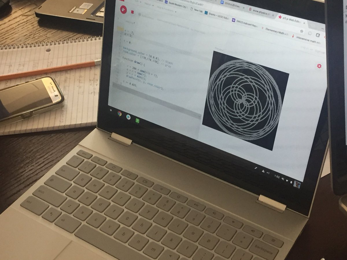 Changing parameters to look at different rose curves. <a href="/STEMcoding/">STEMcoding is on Mastodon</a> @MathTeachCircle