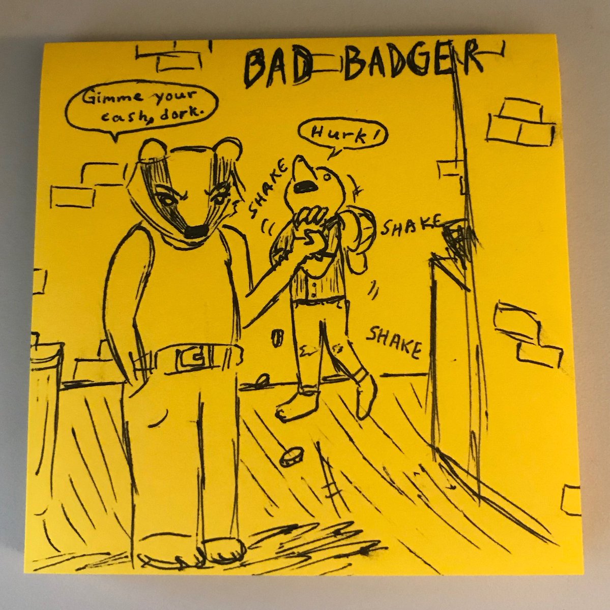 gh0s_tie's tweet photo. Round 2: I ask @VanKelsing for an American badger rolling someone for their pocket change and she DELIVERS #BadBadger #DOGCOP https://t.co/xVBDGJV98r