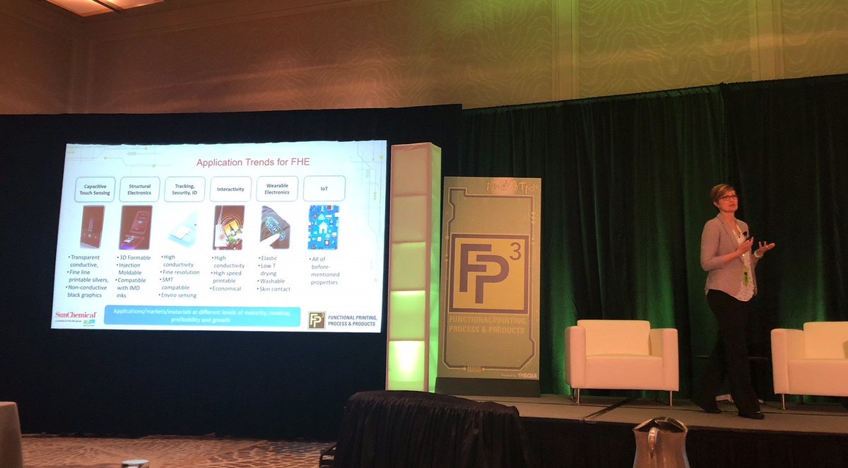 SunChemCorp's tweet photo. Did you know Sun Chemical offers advanced material solutions for flexible hybrid electronics? Dr. Erika Rebrosova discusses the ever-increasing material requirements for emerging applications in #FHE at @SGIAGraphic’s #FP3Conf: https://t.co/pF0ds5Otxo #SGIA #PrintedElectronics https://t.co/Vuyyxib9HE