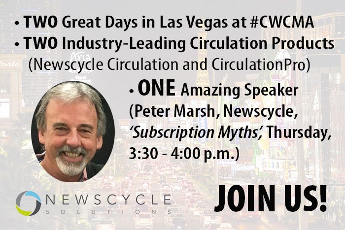 gkehrer's tweet photo. Join @NEWSCYCLE_News at #CWCMA! Looking forward to meeting and reconnecting with our customers and industry colleagues! https://t.co/dVYaHlM5p1