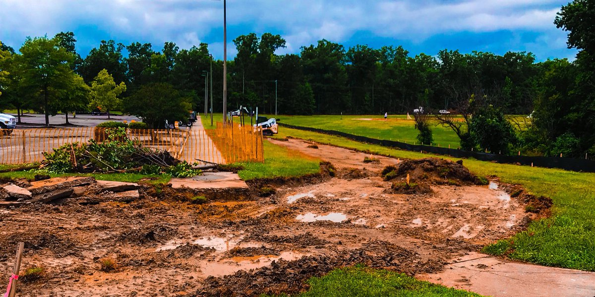 ChickahominyMS's tweet photo. All roads lead to Chickahominy. Thatโs how that goes, right Chargers? Work started today to help improve parking lot traffic flow. #thenitrained https://t.co/Udq91vTMMy