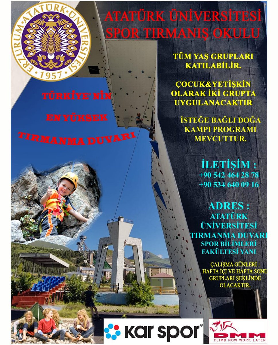 Biologist_17's tweet image. Atatürk Üniversitesi Spor Tırmanış Okulu açılıyor...Bilgi ve Kayıt için @ataunisk'ya dm atarak ya da 05424642878 numaralı telefondan ulaşabilirsiniz.#2as #karspor #atatürküniversitesi #spor #kulübü #atauni #dağcılık #sport #climbing #Erzurum
@ataunivresmi @ataunisk @karspor
