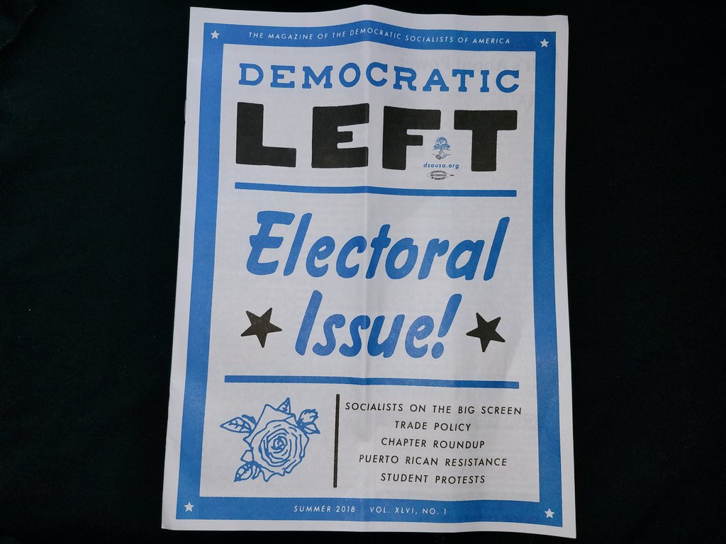 iskandrah's tweet photo. I got my summer copy of #DemocraticLeft from @DemSocialists today and there is an article by Amelia Dombush and Sam Lewis about building electoral power. The takeaway is building a working class socialist movement that reaches beyond our own DSA membership. It's brilliant6 https://t.co/moZXDilrkh