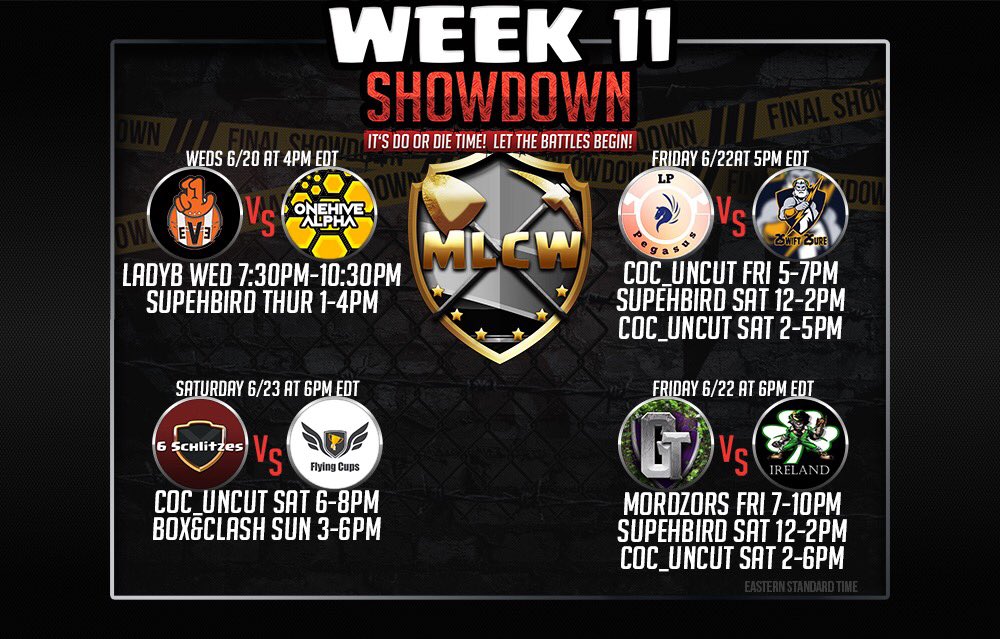 MLCW (@minerleaguecw) on Twitter photo For week 11 we have an absolute onslaught of war action as some of the best clans in the league duke it out for a spot in playoffs! πͺπͺ Make sure to tune in!! <a href="/ClashofClans/">Clash of Clans</a> For week 11 we have an absolute onslaught of war action as some of the best clans in the league duke it out for a spot in playoffs! πͺπͺ Make sure to tune in!! <a href="/ClashofClans/">Clash of Clans</a>