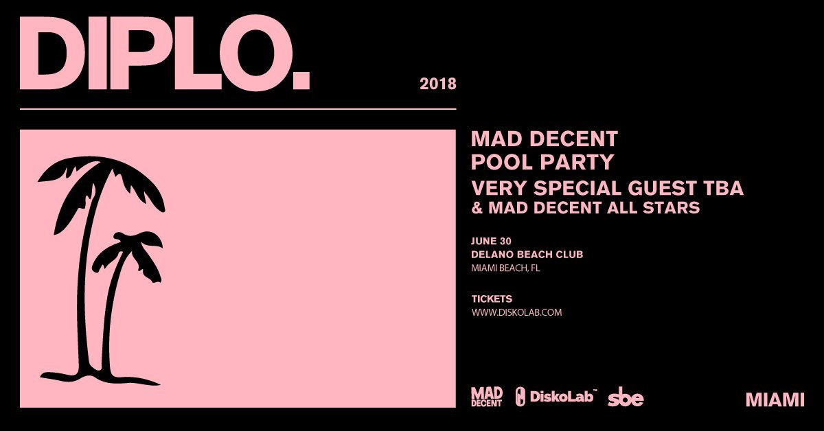 MiamiBeachPages's tweet image. Mad Decent Pool Party w/ @Diplo + Special Guests @DelanoBeachClub MIAMI BEACH June 30th 2018  --&amp;gt; goo.gl/GZDoxL #Diskolab #MadDecent #MiamiBeach