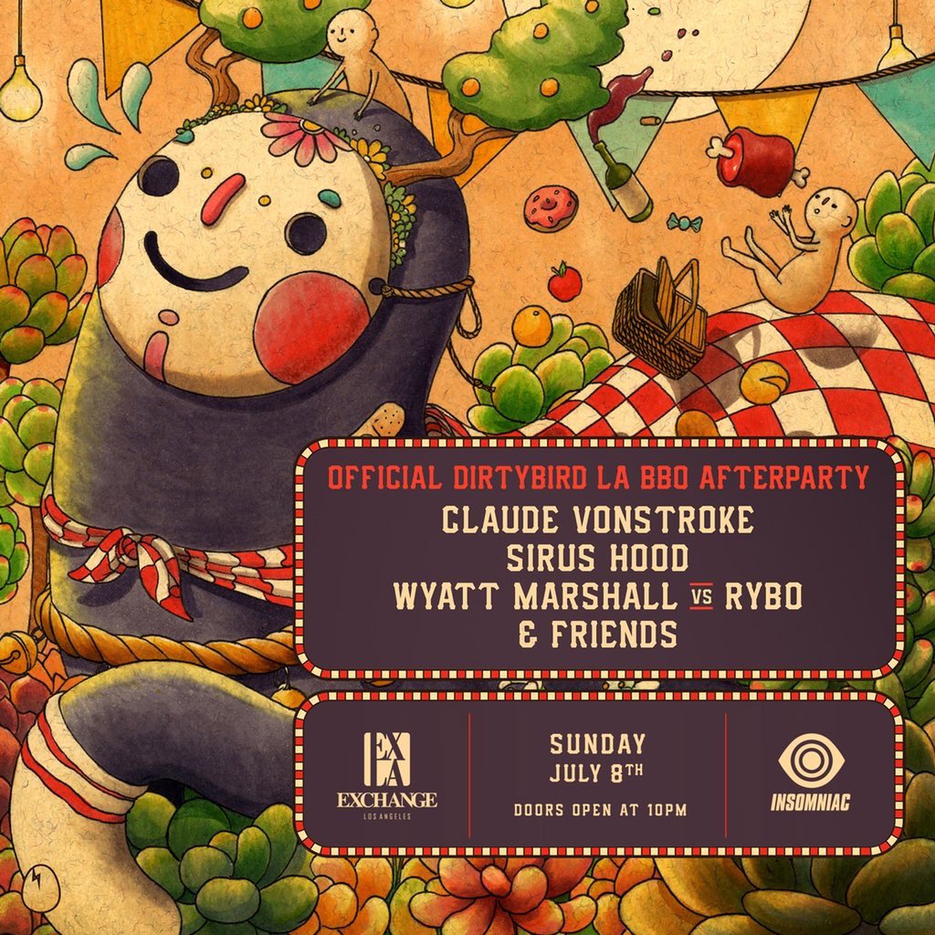 CarrieEXLA's tweet photo. The Official @Dirtybird LA BBQ Afterparty feat. @VonStroke, @SirusHoodRS, @WyattMarshall_ vs @rybo_music &amp; Friends on Sunday, 07/08 🐣

Tickets: https://t.co/GdfAGUY3HG https://t.co/tDRS1Uo9au