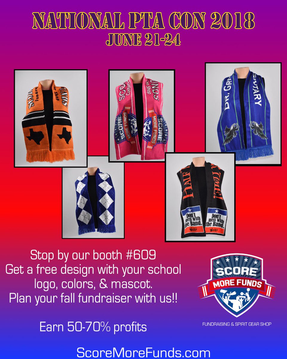 Scoremorefunds's tweet photo. Start planning your fall fundraisers with us. We have great designs for schools, sports and PTAs. Earn 50-70% profits #fundraiser #fundraisingideas #ScoreMoreFunds #customscarves #PTACon18 #PTAProud https://t.co/fL2OZ2TuZr