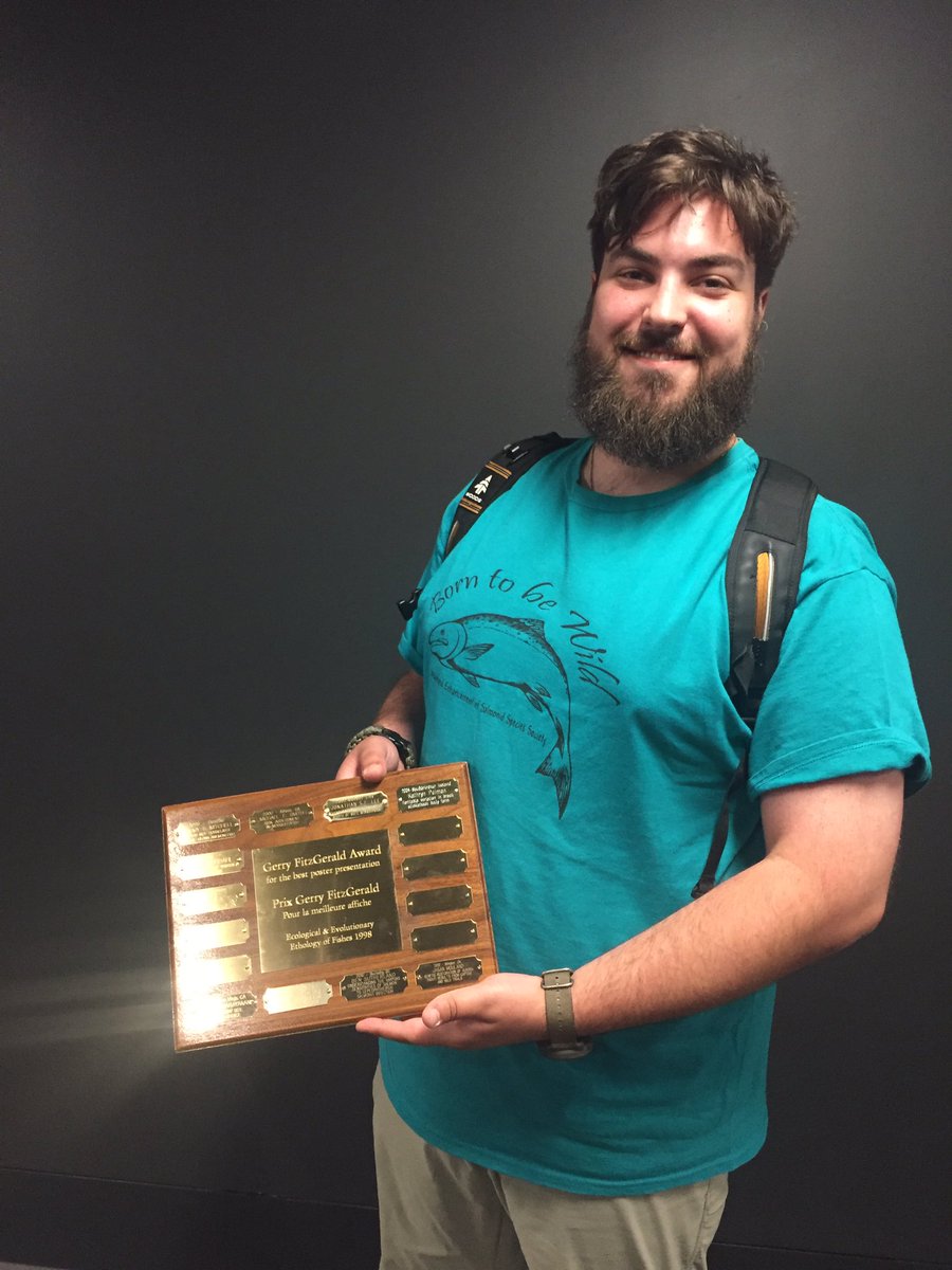 jandrewgoldman's tweet photo. What an amazing end to my first conference! It was wonderful to learn about the incredible fish research being conducted by so many great people. I feel honoured to be a part of such an amazing scientific community. #EEEF2018 #beststudentposter #GerryFitzgeraldAward https://t.co/Win3UH6Ol7