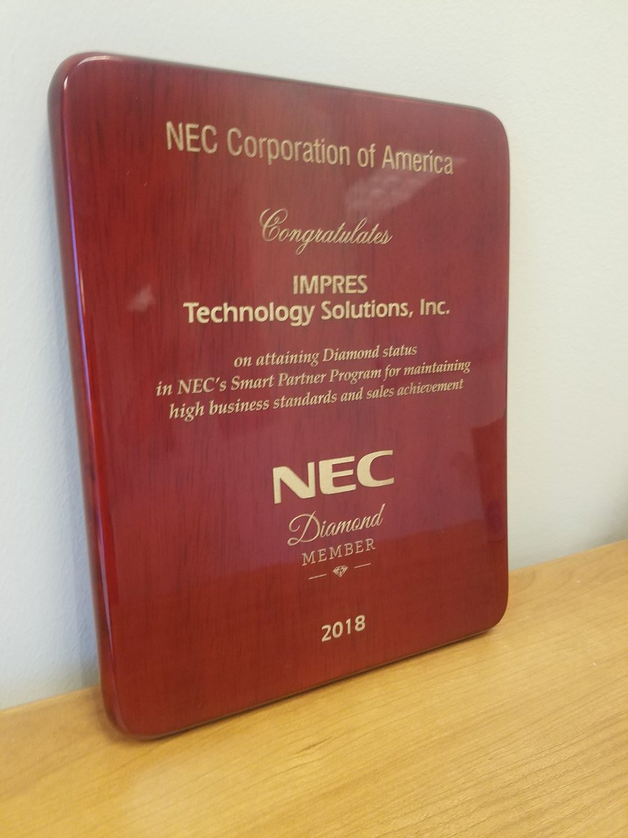 IMPRES_Tech's tweet image. Thank you @NEC for the wonderful award. We are honored! #DiamondMember #NEC #IMPRESTechnology