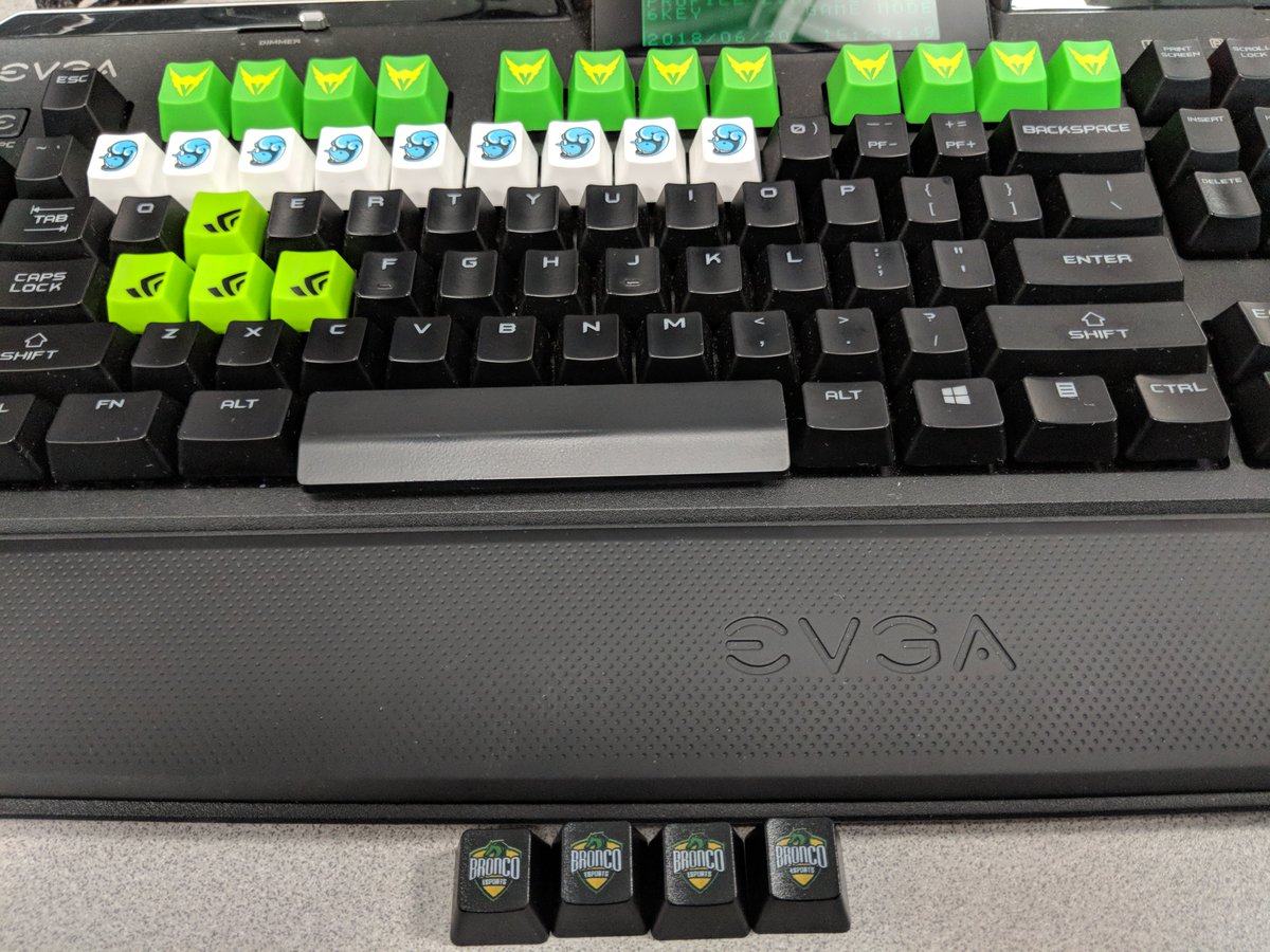 TEAMEVGA's tweet photo. The 104 #KeycapQuest has begun! 

WASD replaced w/ @NVIDIAGeForce Logo keycaps, 
1-9 w/ @BeachconLAN keycaps,  F1-12 w/ @LAValiant keycaps, Arrow keys replaced w/ @CPPeSports keycaps!

Who will be next to join this epic journey!

#lavaliant #beachcon #nvidiageforce #broncoesports https://t.co/UpOhGytp8N