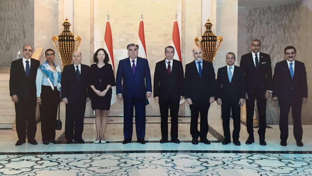 UN ambassadors from Egypt, Saint Vincent, Brazil, Czech, Indonesia, Afghanistan, Singapore, Jamaica & Tajikistan met President of Tajikistan H.E. Emomali Rahman in Dushanbe and discussed “Water for Sustainable Development”, 2018-2028.
#DushanbeWaterConf
#WaterActionDecade