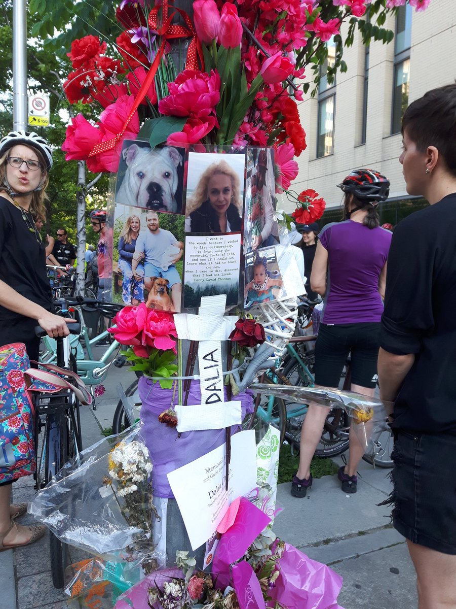 PinkHelmetTO's tweet image. Beautiful  memorials for Dalia Chako at St George and Bloor who was killed by a truck driver last week  while riding in a bike lane and "doing  everything right." More protection desperately needed here....@CycleToronto @JohnTory #biketo #buildthevisionTO #BuildtheGrid