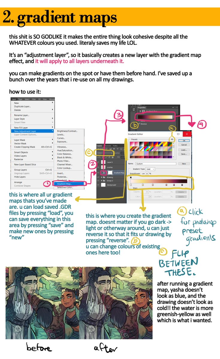 jununyx's tweet photo. HOW 2 COLOUR EDIT really incredibly brief tutorial of the methods i use the MOST

other than the ones ive explained, u should play with like allll the diff adjustment layers photoshop has, WHATS THE FUCKING POINT OF DRAWING WITH PHOTOSHOP IF U AINT GON USE THE EDITING FEATURES YO https://t.co/s0r2MZKx1Y