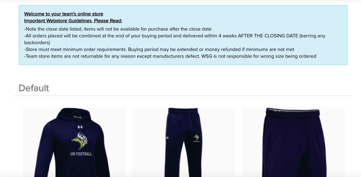 Interested in some Viking Football gear to get ready for the season?? Check out the new gear at 
umfootball2018.itemorder.com

All orders will be picked up and available in early August.