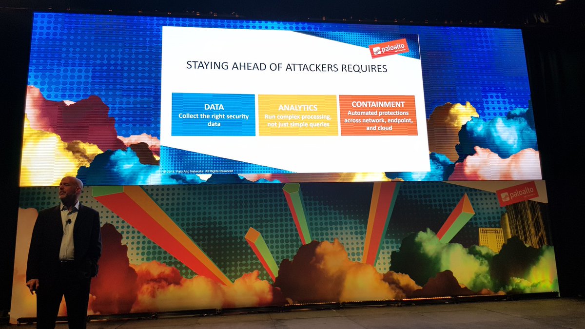 PaloAltoNtwks's tweet photo. Staying ahead of adversaries requires: data, analytics, containment. This is the 3rd evolution of cybersecurity. - SVP Scott Stevens @PaloAltoNtwks #CSSAUS https://t.co/MoxxmDO4BI