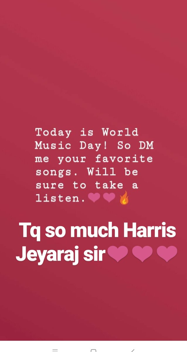 Happy World music day❤️❤️...tq so much <a href="/Jharrisjayaraj/">Harris Jayaraj</a> sir for making many of my days with ur throbbing musics....one true fans chant..Luv u so much <a href="/Jharrisjayaraj/">Harris Jayaraj</a> sir❤️❤️❤️❤️❤️❤️❤️❤️